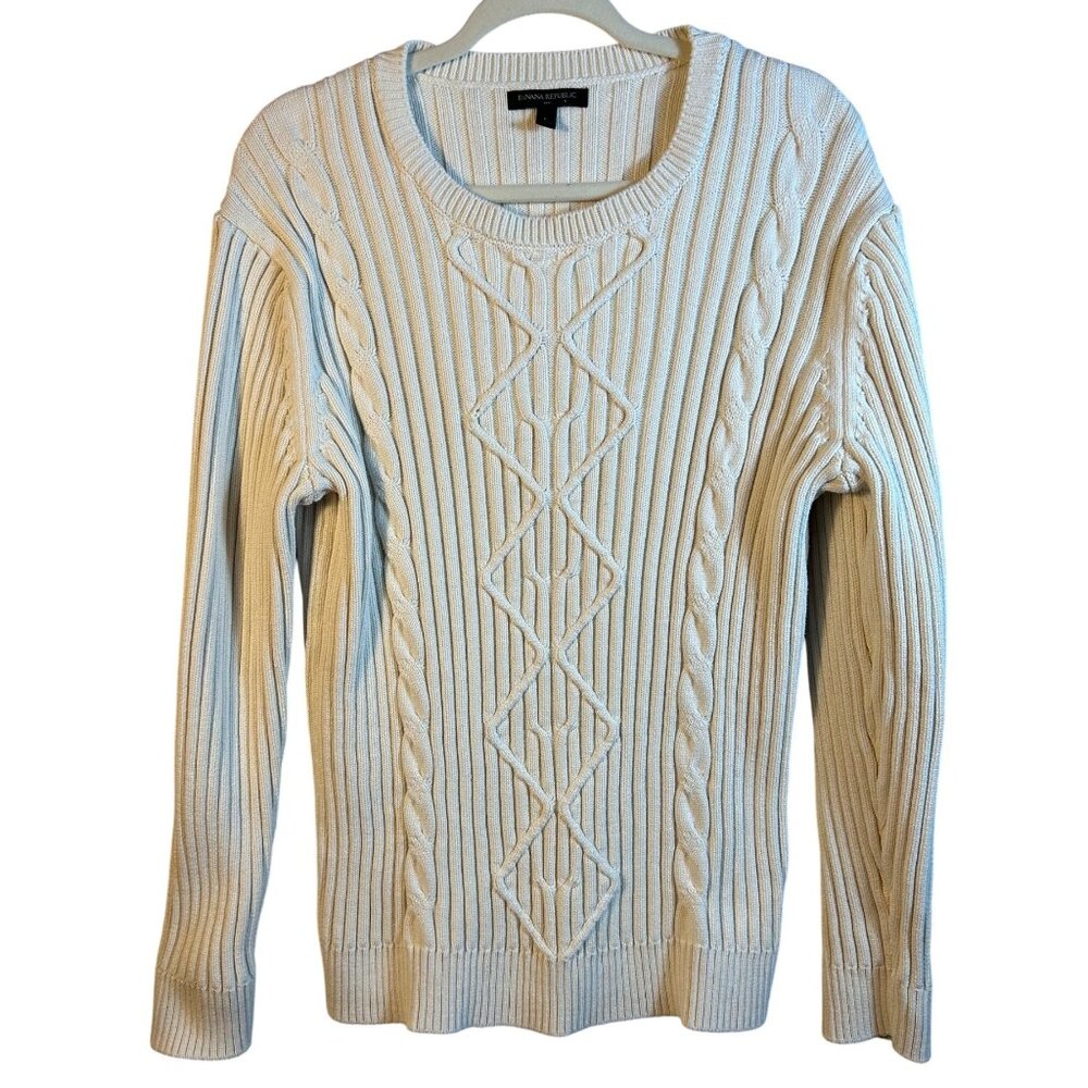 Banana Republic Cable Crew Pullover Cream womens Size L